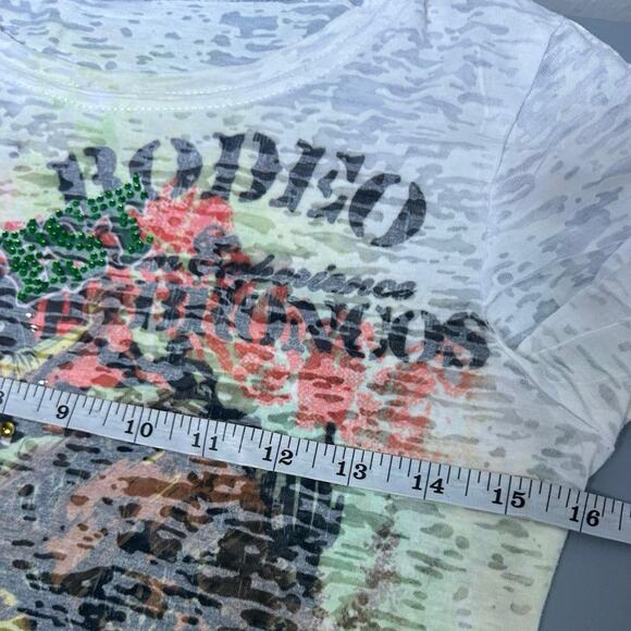 Vintage Y2K Western Grunge Shirt Size M All Over Graphics Sequins Quotes - Picture 7 of 8